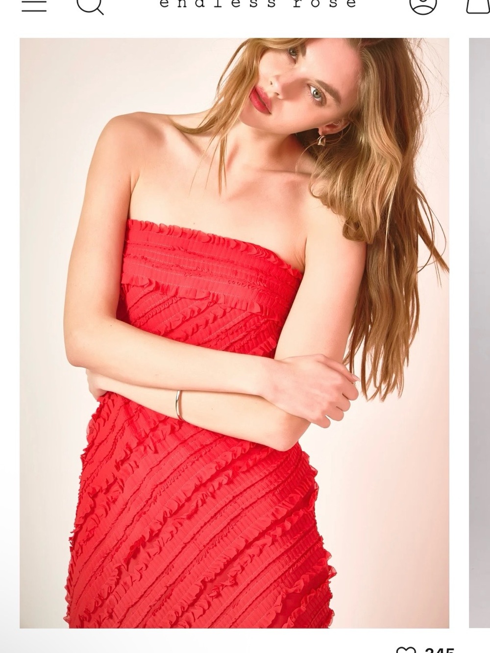 Endless Rose Coral-Red Strapless Ruffle Bodycon Dress